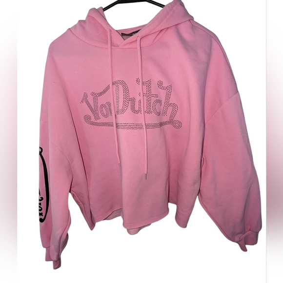 Von Dutch Tops - Von Dutch Light Pink Cropped Hoodie